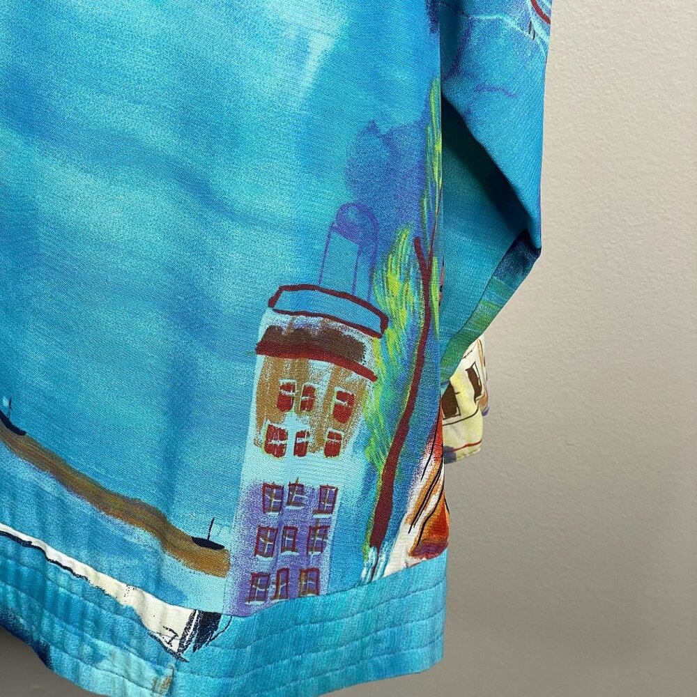 Vintage 90s Top 2X Coastal Venice Style Art To Wear Impressionist Shacket Travel - Picture 8 of 14